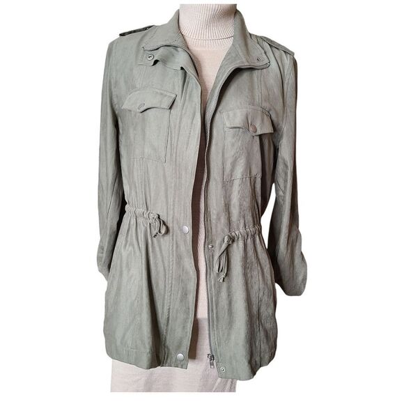STACCATO Size Small Olive Green Funnel Neck Lightweight Utility Jacket Gorpcore - Picture 7 of 11